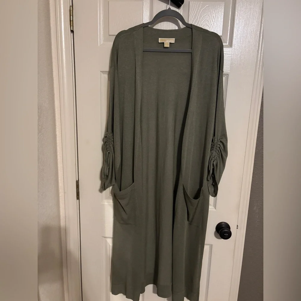 Michael Kors Olive Green Open-Front Cardigan - Picture 1 of 5